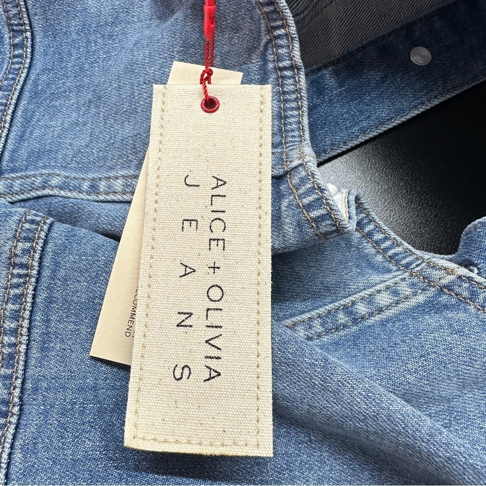 Alice + Olivia Kendall Denim Halter Mini Dress Size 12 Ivy Blue Festival Western - Picture 11 of 15